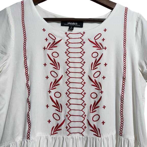 Lulu's Crush-Worthy Ivory Embroidered Babydoll Dress with red - Small - Picture 3 of 11